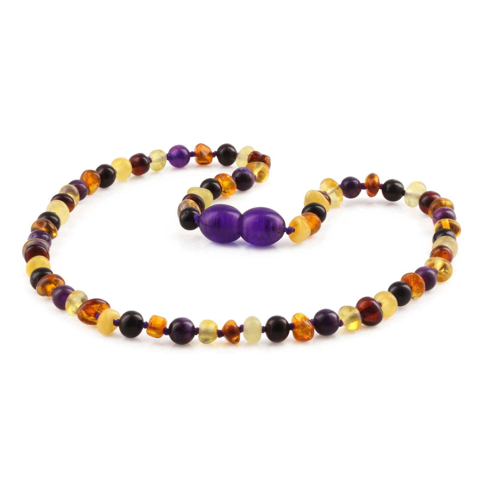 Baltic Amber Teething Necklace with Purple Tiger Eye. Baroque 4mm - LE554-S