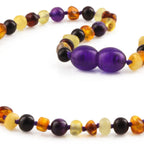Baltic Amber Teething Necklace with Purple Tiger Eye. Baroque 4mm - LE554-S