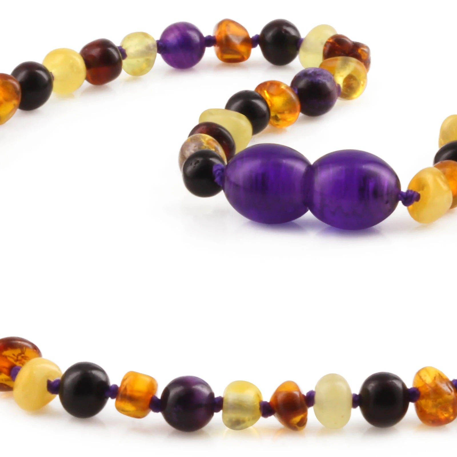 Baltic Amber Teething Necklace with Purple Tiger Eye. Baroque 4mm - LE554-S
