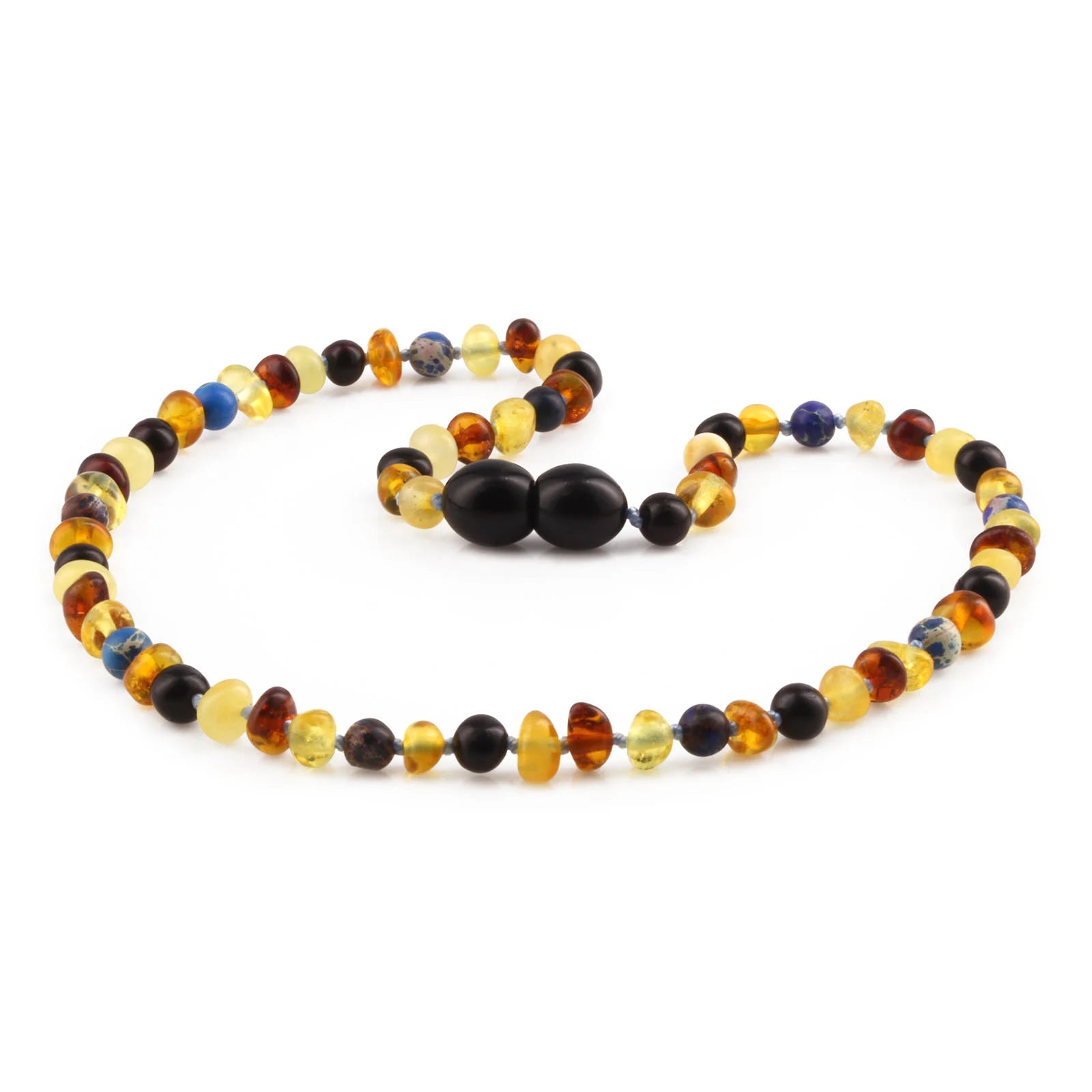 Baltic Amber Teething Necklace with Deep Blue Imperial Jasper. Baroque 4mm - LE555-S