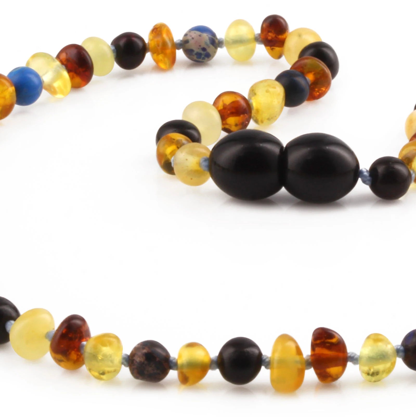 Baltic Amber Teething Necklace with Deep Blue Imperial Jasper. Baroque 4mm - LE555-S