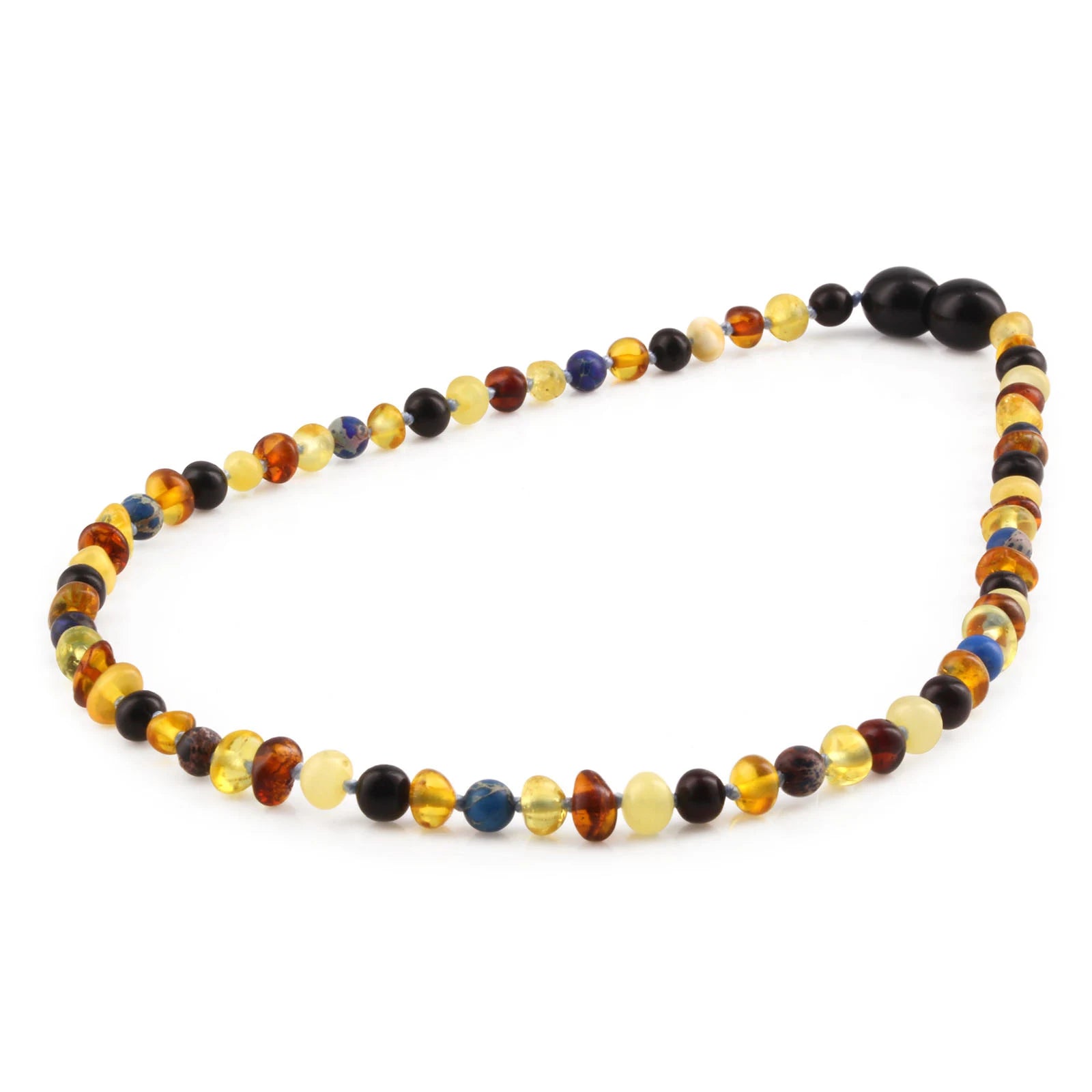 Baltic Amber Teething Necklace with Deep Blue Imperial Jasper. Baroque 4mm - LE555-S
