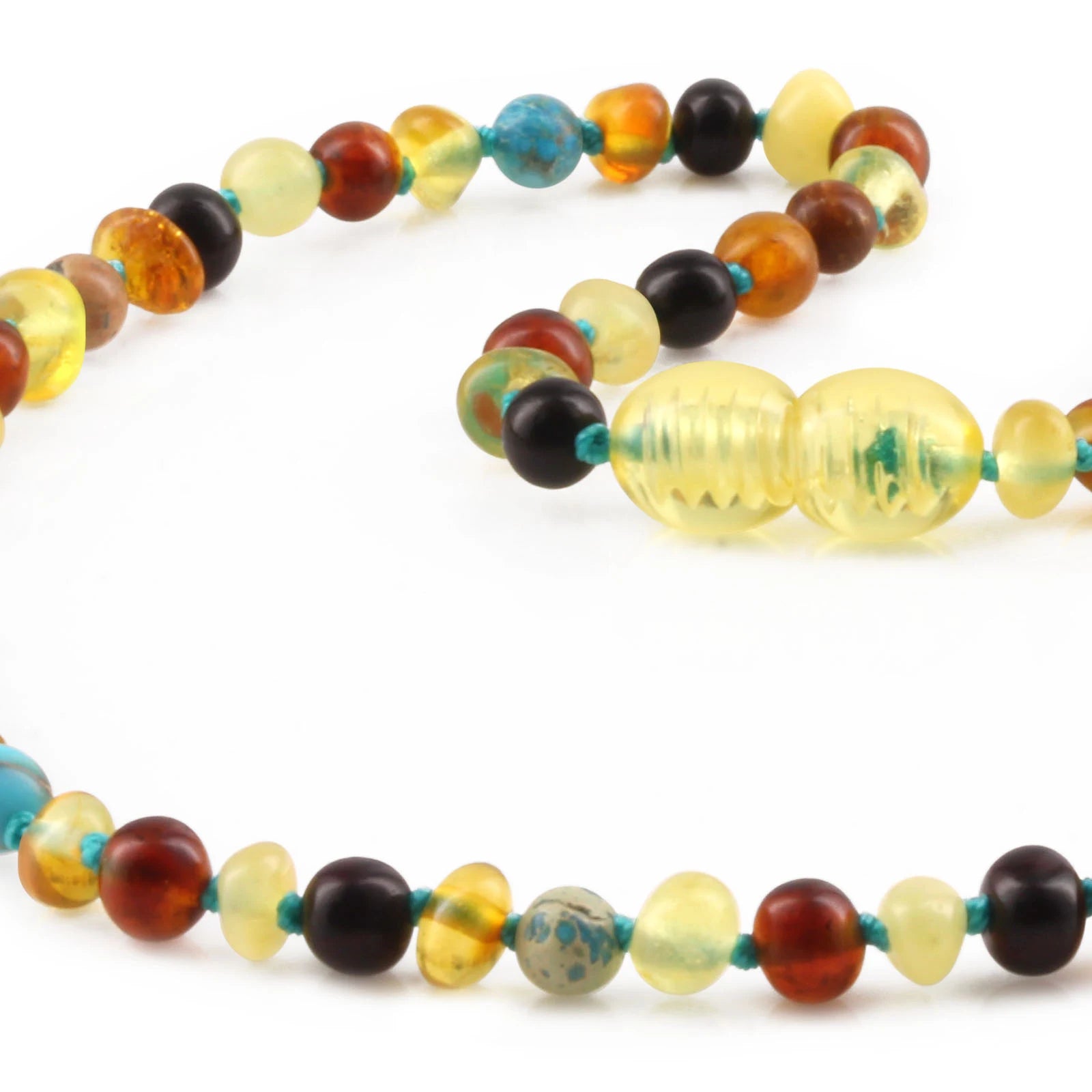 Baltic Amber Teething Necklace with Lake Blue Imperial Jasper. Baroque 4mm - LE516