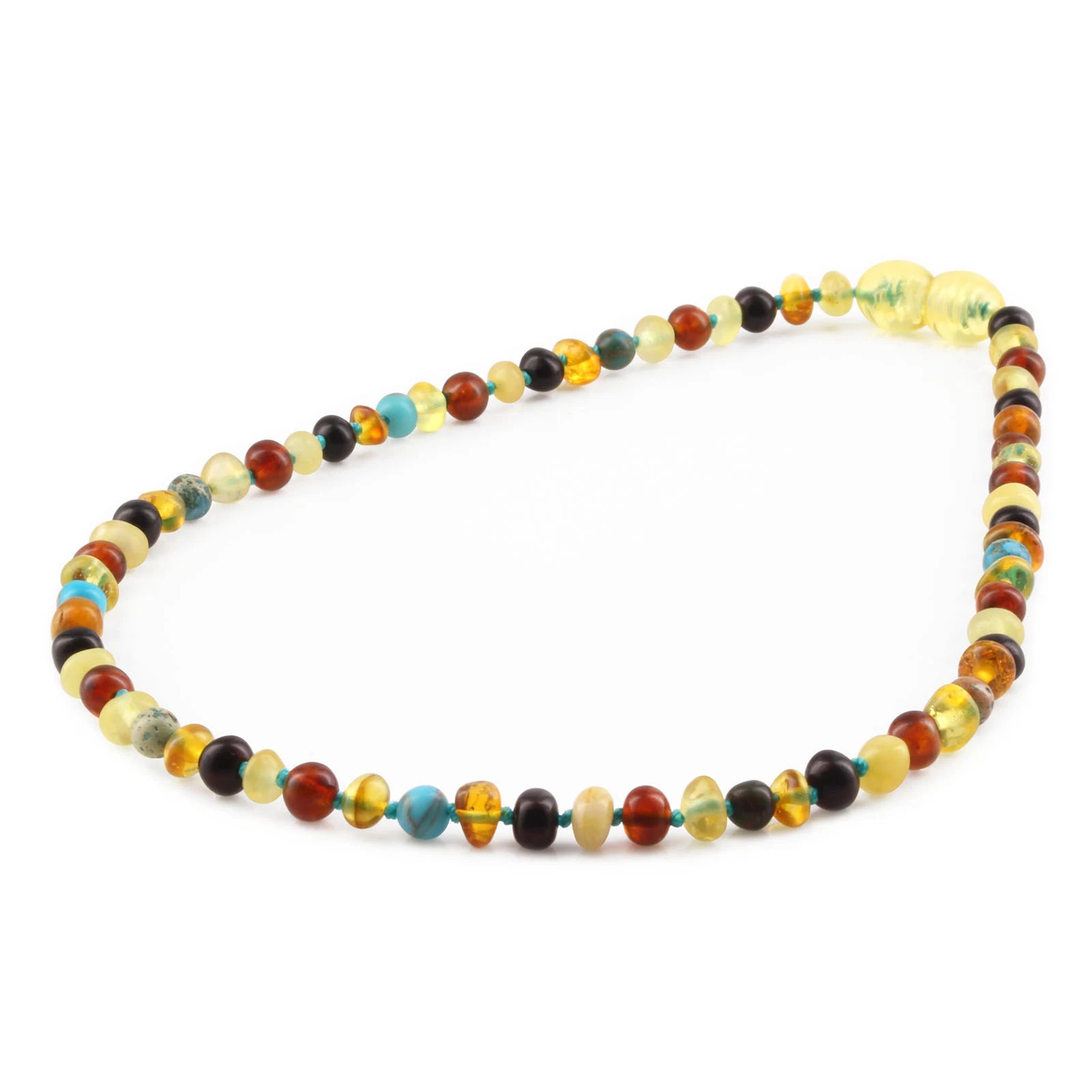 Baltic Amber Teething Necklace with Lake Blue Imperial Jasper. Baroque 4mm - LE516