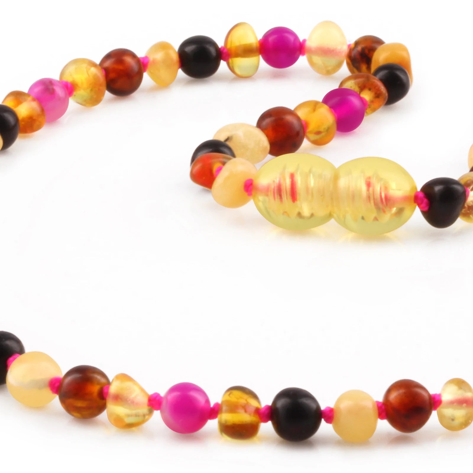 Baltic Amber Teething Necklace with Pink Lace Agate. Baroque 4mm - LE559