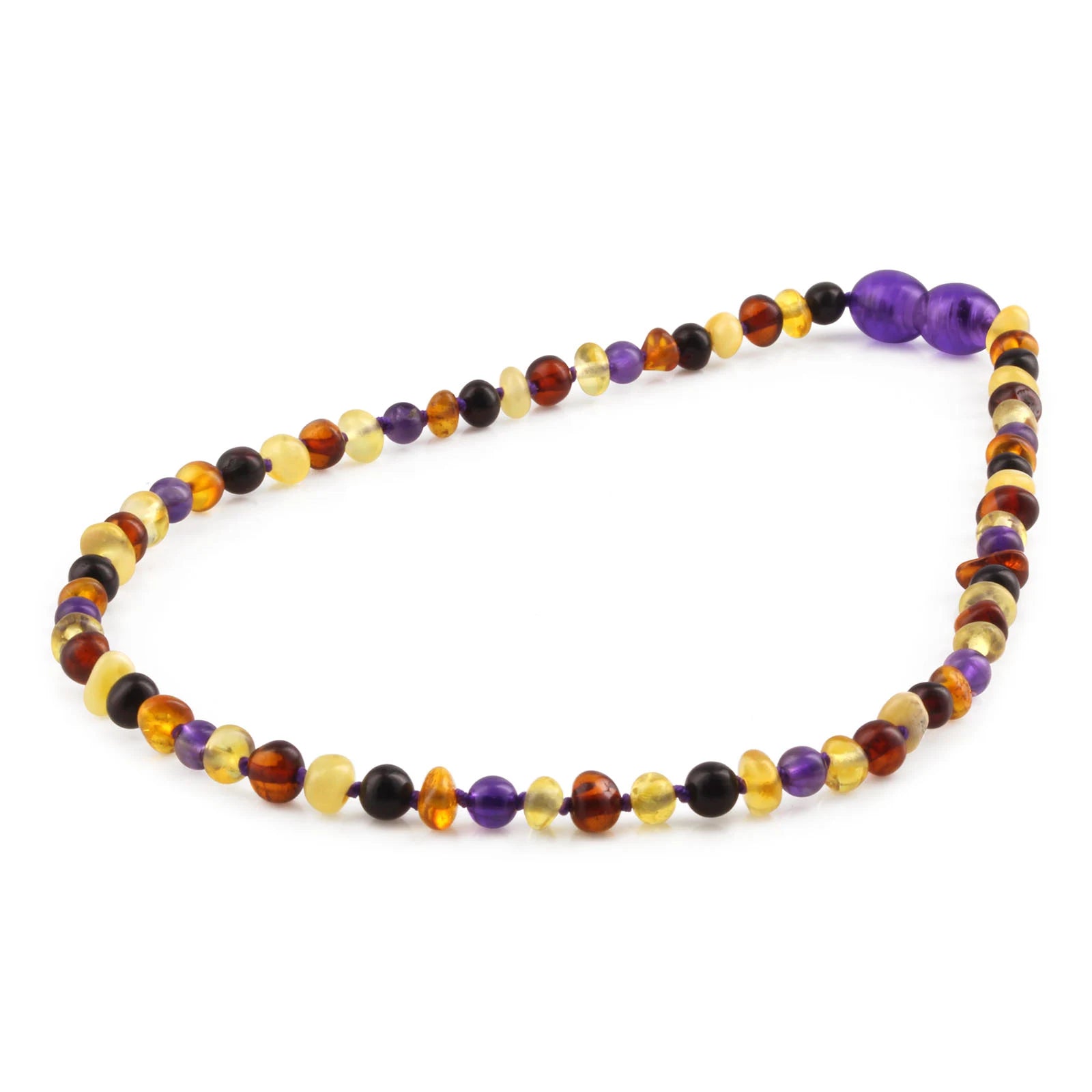 Baltic Amber Teething Necklace with Amethyst. Baroque 4mm - LE515 V2