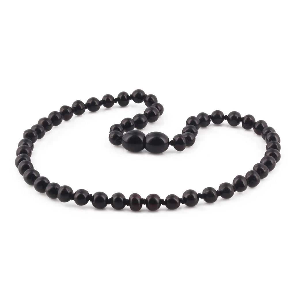Baltic Amber Teething Necklace. Baroque Black 5mm - XB54B