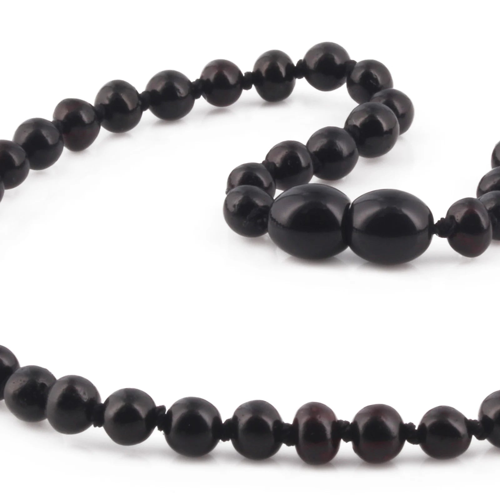 Baltic Amber Teething Necklace. Baroque Black 5mm - XB54B