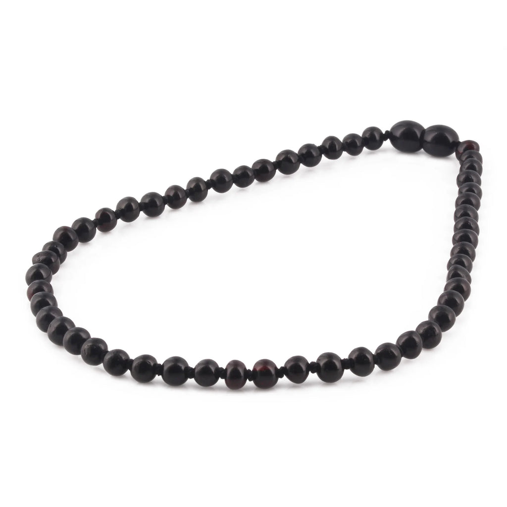 Baltic Amber Teething Necklace. Baroque Black 5mm - XB54B