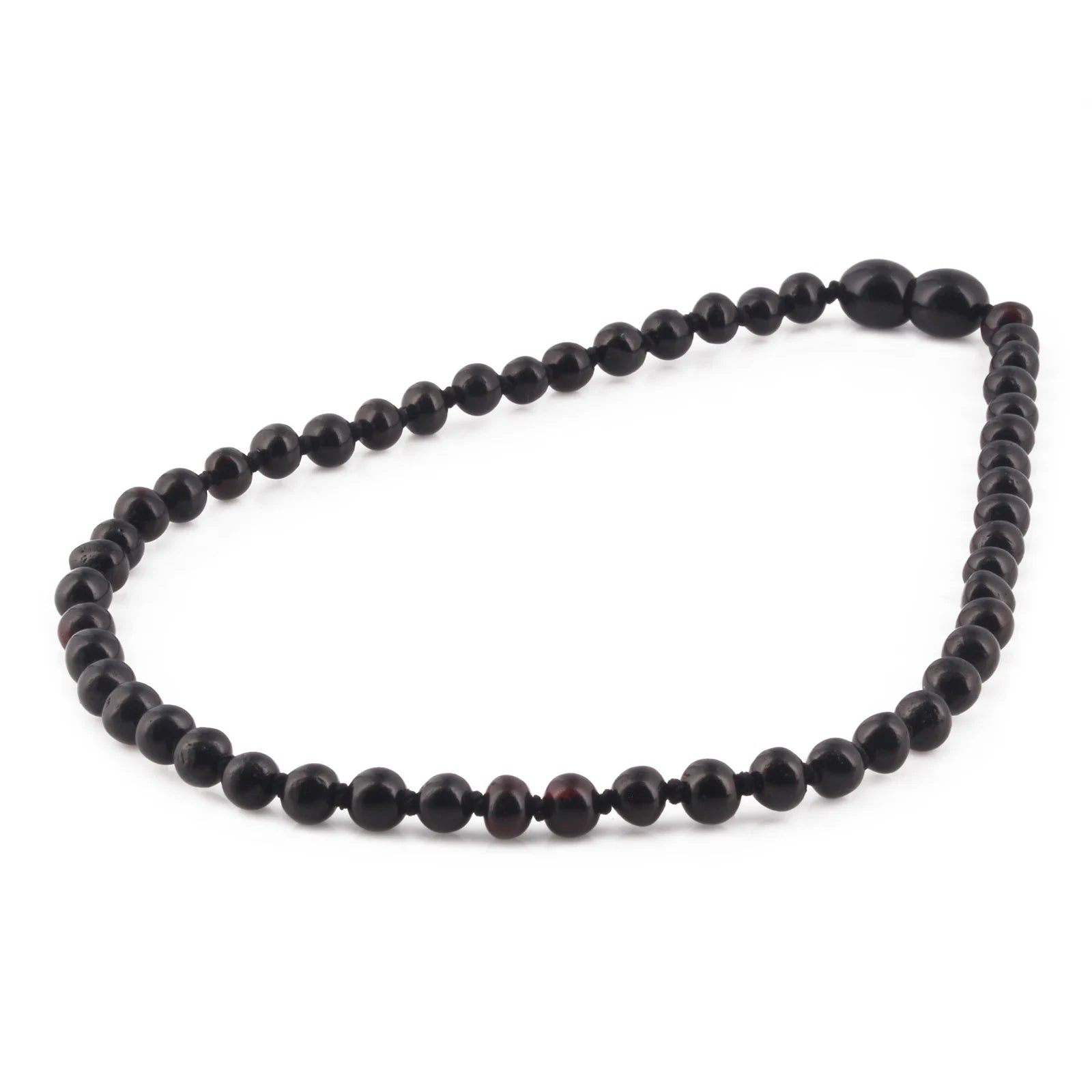 Baltic Amber Teething Necklace. Baroque Black 5mm - XB54B