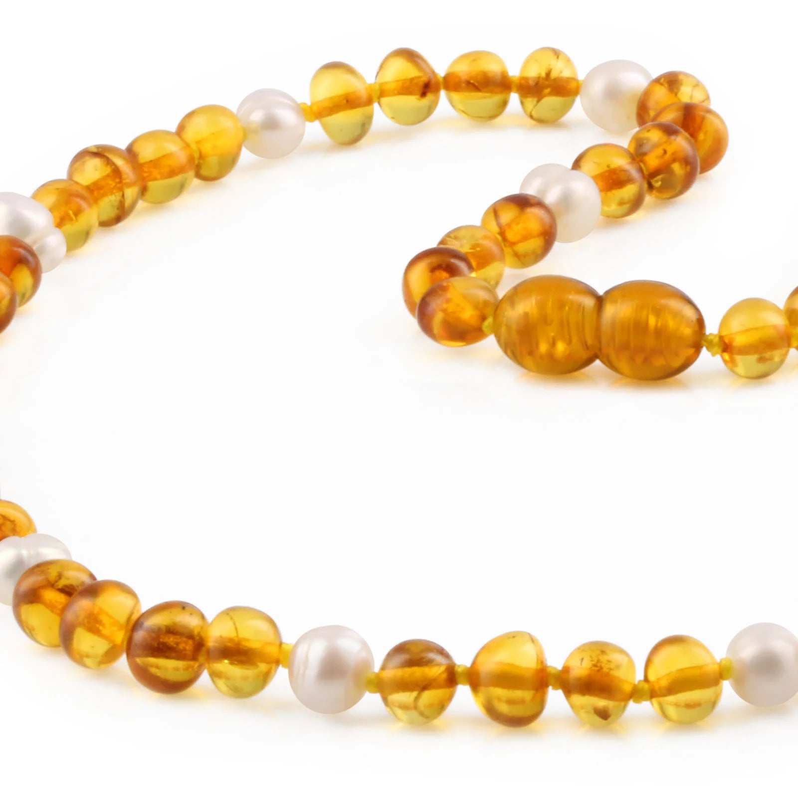 Natural Baltic Amber Adult Necklace with Freshwater Pearl. Baroque 6mm - P1