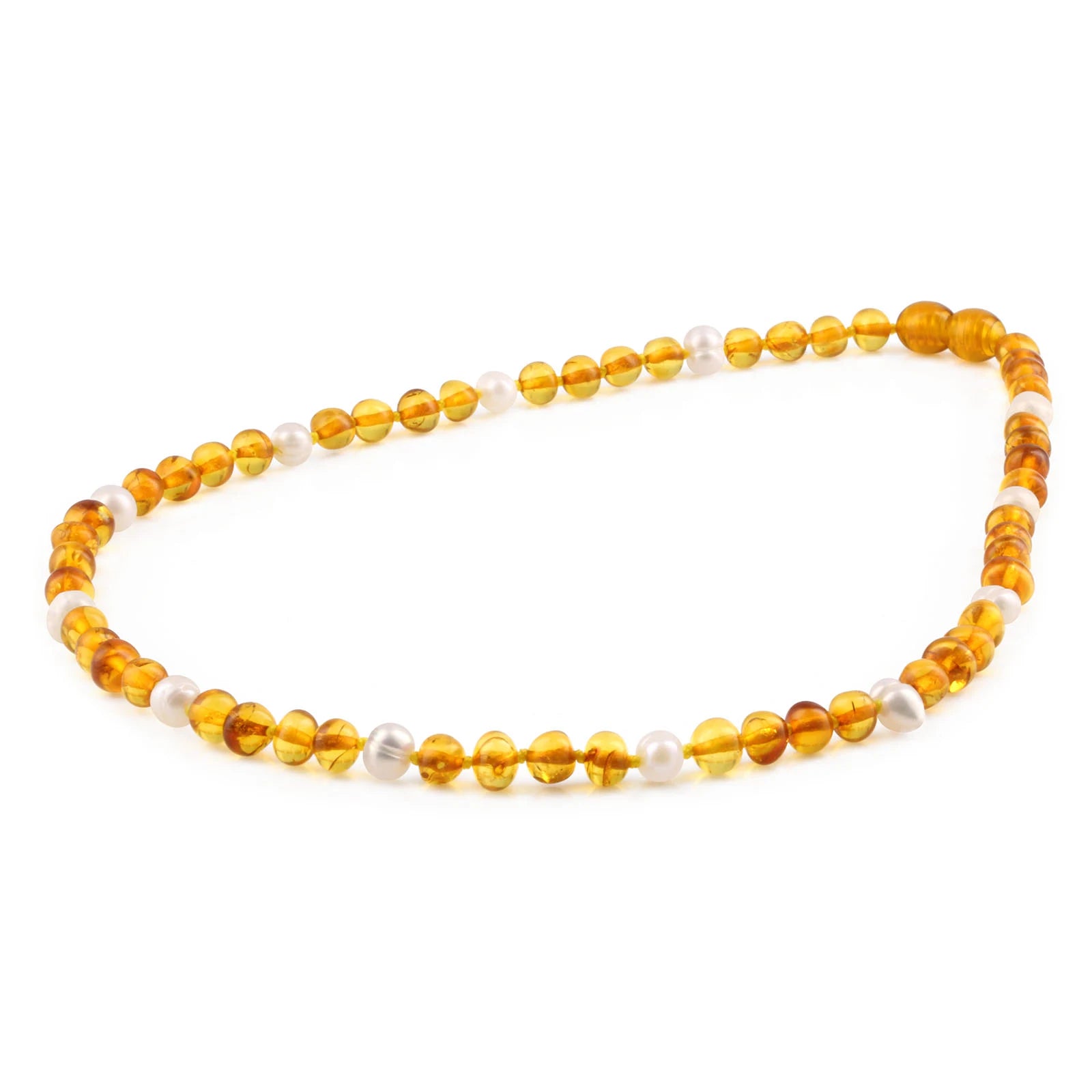 Natural Baltic Amber Adult Necklace with Freshwater Pearl. Baroque 6mm - P1