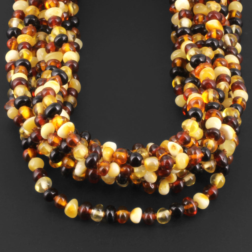 Baltic Amber Baby Teething Necklace Baroque Multicolor Glossy Finish - Wholesale Lot of 10pcs - 32cm / 12.6in - XB43M
