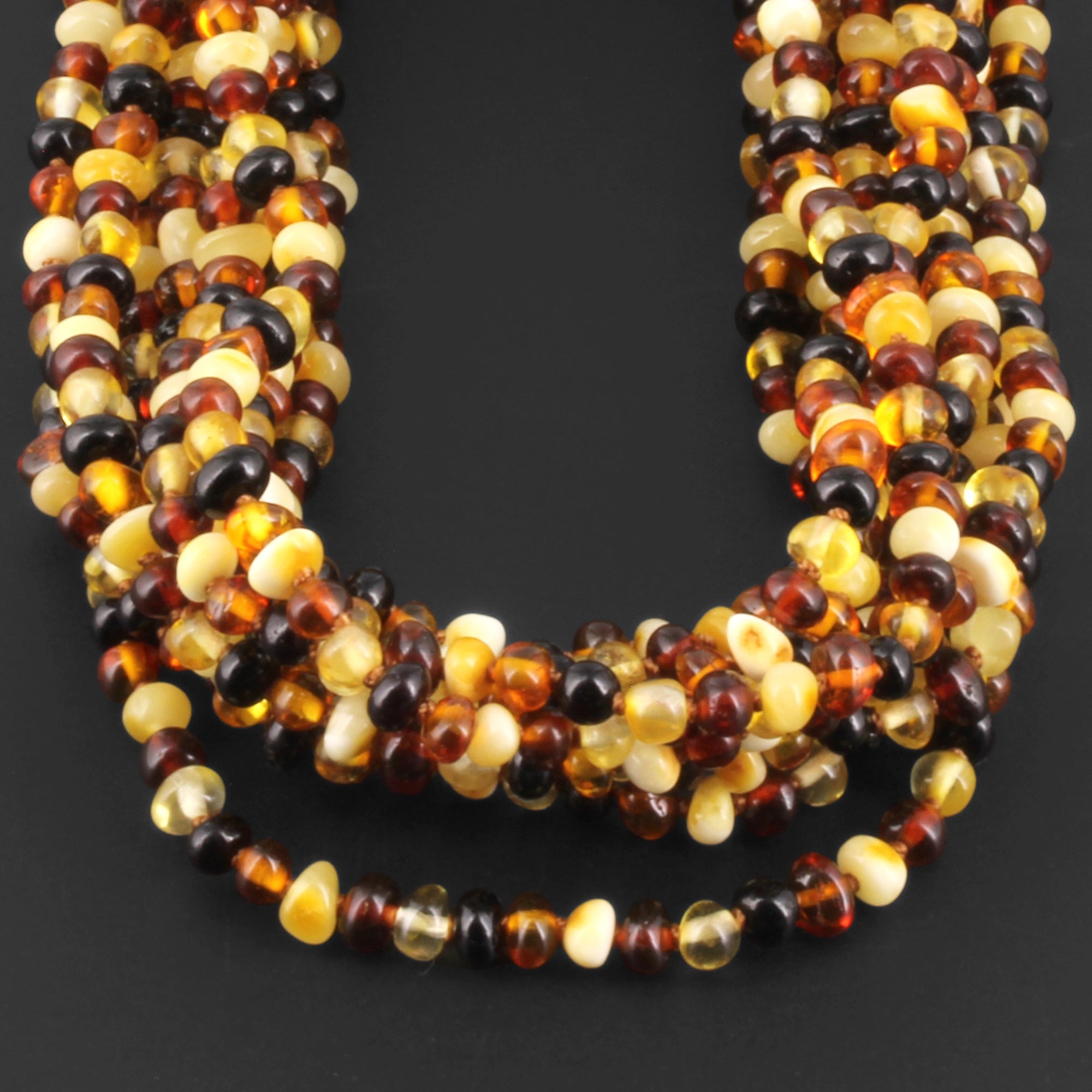 Baltic Amber Baby Teething Necklace Baroque Multicolor Glossy Finish - Wholesale Lot of 10pcs - 32cm / 12.6in - XB43M