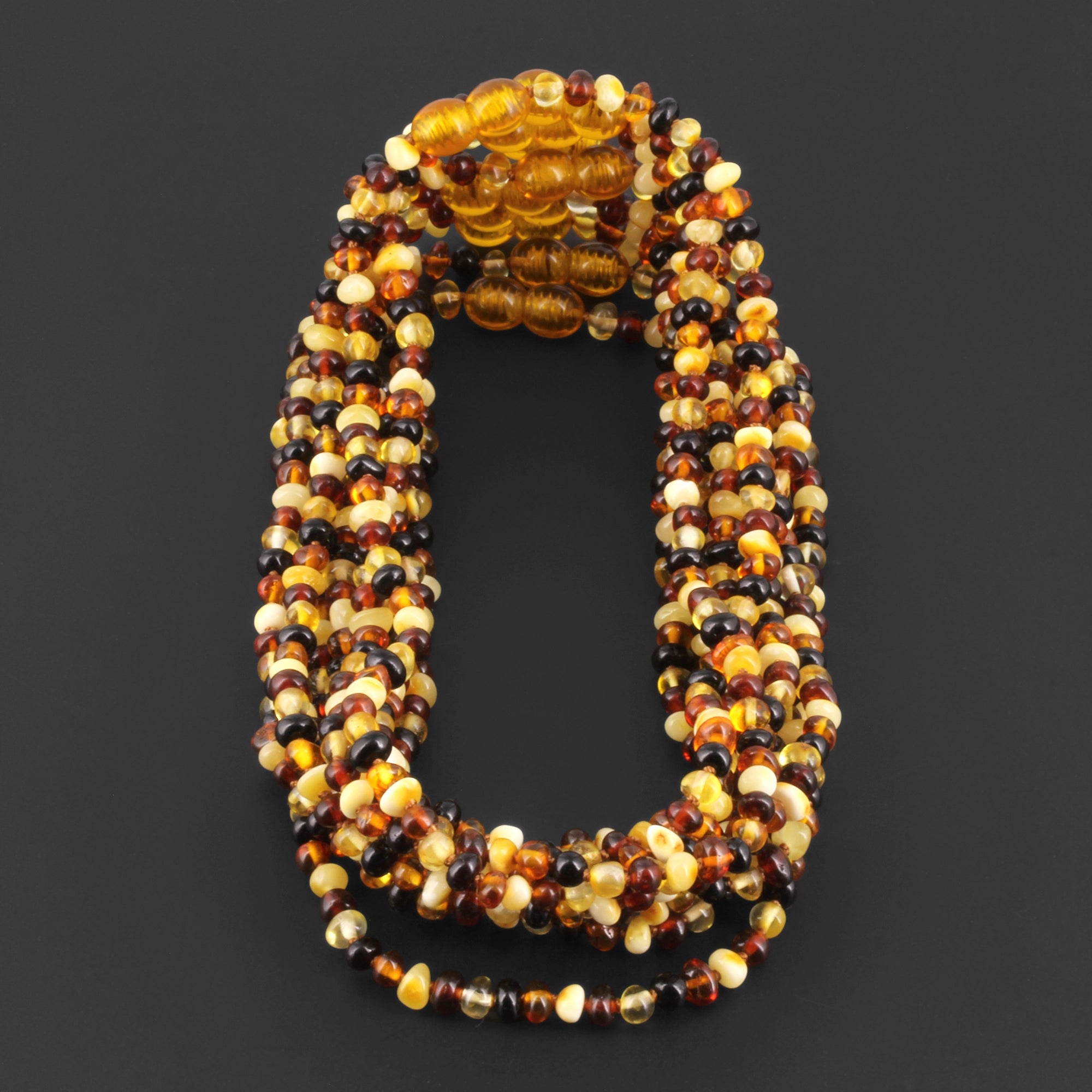 Baltic Amber Baby Teething Necklace Baroque Multicolor Glossy Finish - Wholesale Lot of 10pcs - 32cm / 12.6in - XB43M