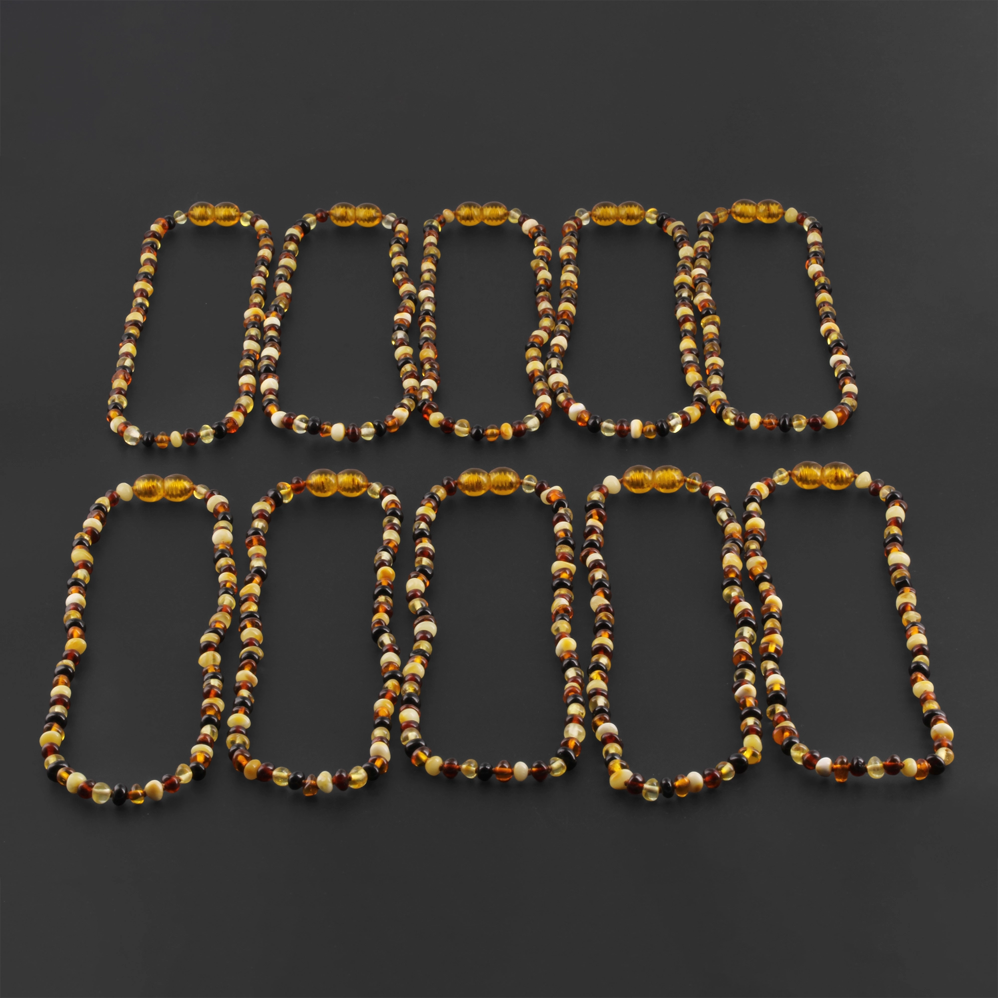Baltic Amber Baby Teething Necklace Baroque Multicolor Glossy Finish - Wholesale Lot of 10pcs - 32cm / 12.6in - XB43M