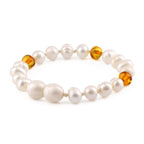White Freshwater Pearl Kids Bracelet with Baltic Amber 6mm - P2