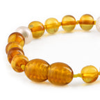 Baltic Amber Teething Bracelet with Freshwater Pearl. Baroque 6mm - P1