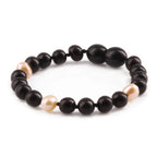 Baltic Amber Teething Bracelet with Freshwater Pearl. Baroque 6mm - P3