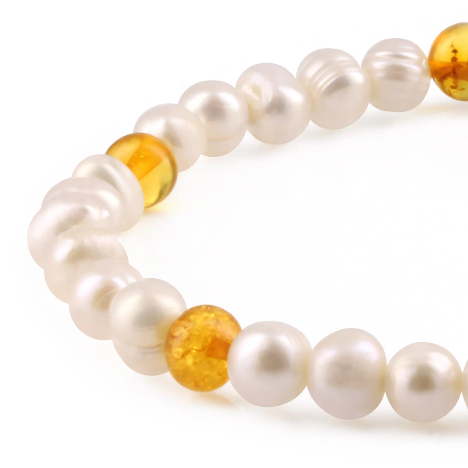 White Freshwater Pearl Adult Bracelet with Baltic Amber 6mm - P2