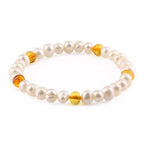 White Freshwater Pearl Adult Bracelet with Baltic Amber 6mm - P2