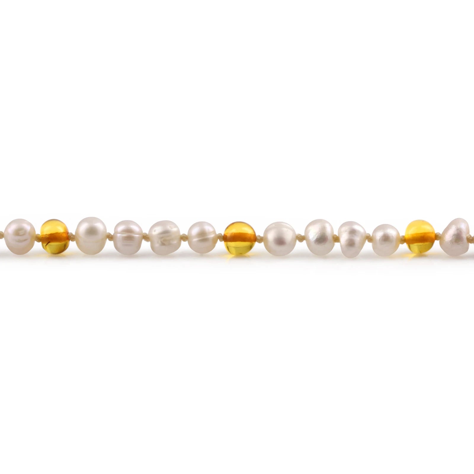 White Freshwater Pearl Junior Necklace with Baltic Amber 6mm - P2