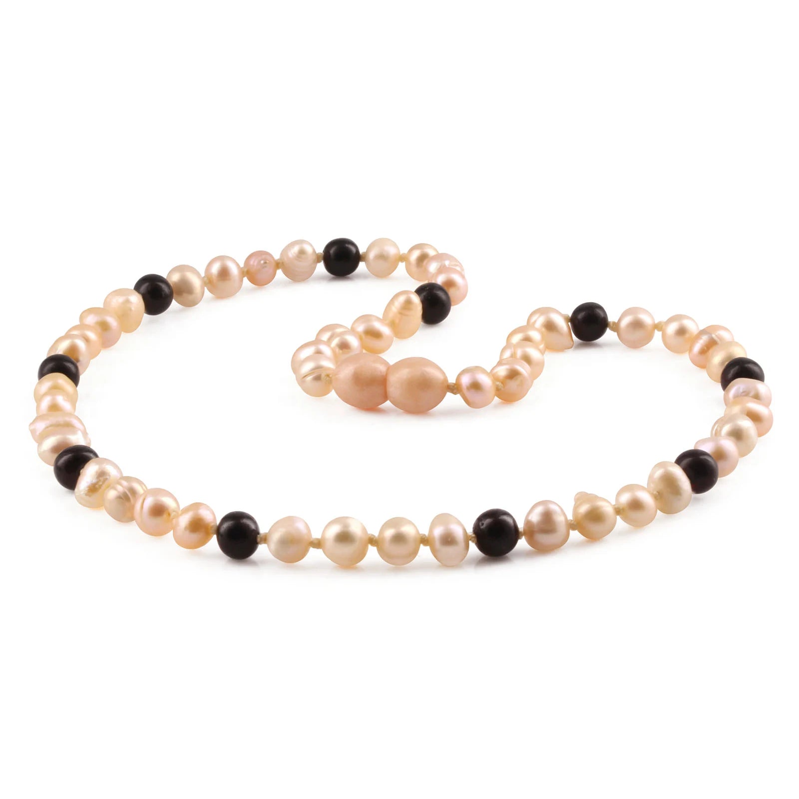 Pink Freshwater Pearl Junior Necklace with Baltic Amber 6mm - P4