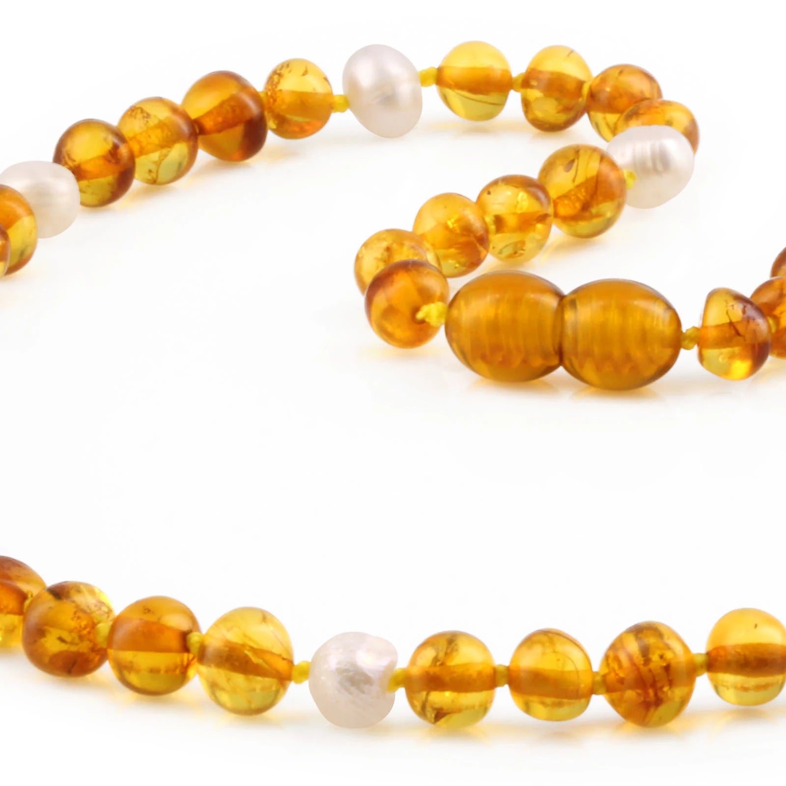 Natural Baltic Amber Junior Necklace with Freshwater Pearl. Baroque 6mm - P1
