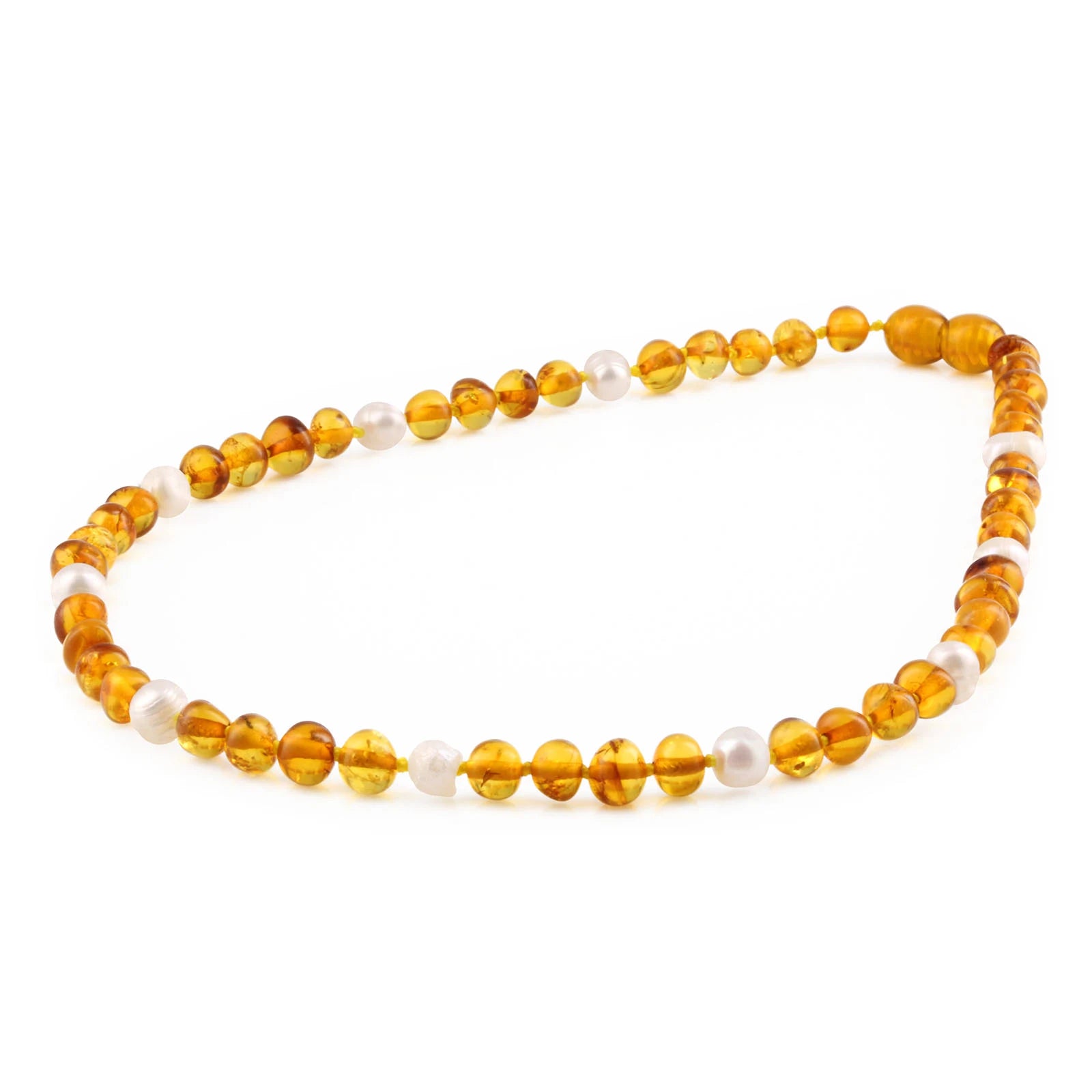 Natural Baltic Amber Junior Necklace with Freshwater Pearl. Baroque 6mm - P1