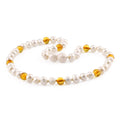 White Freshwater Pearl Kids Necklace with Baltic Amber 6mm - P2