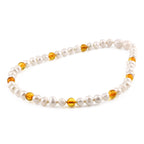 White Freshwater Pearl Kids Necklace with Baltic Amber 6mm - P2