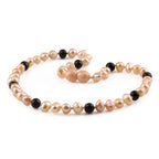 White Freshwater Pearl Kids Necklace with Baltic Amber 6mm - P4