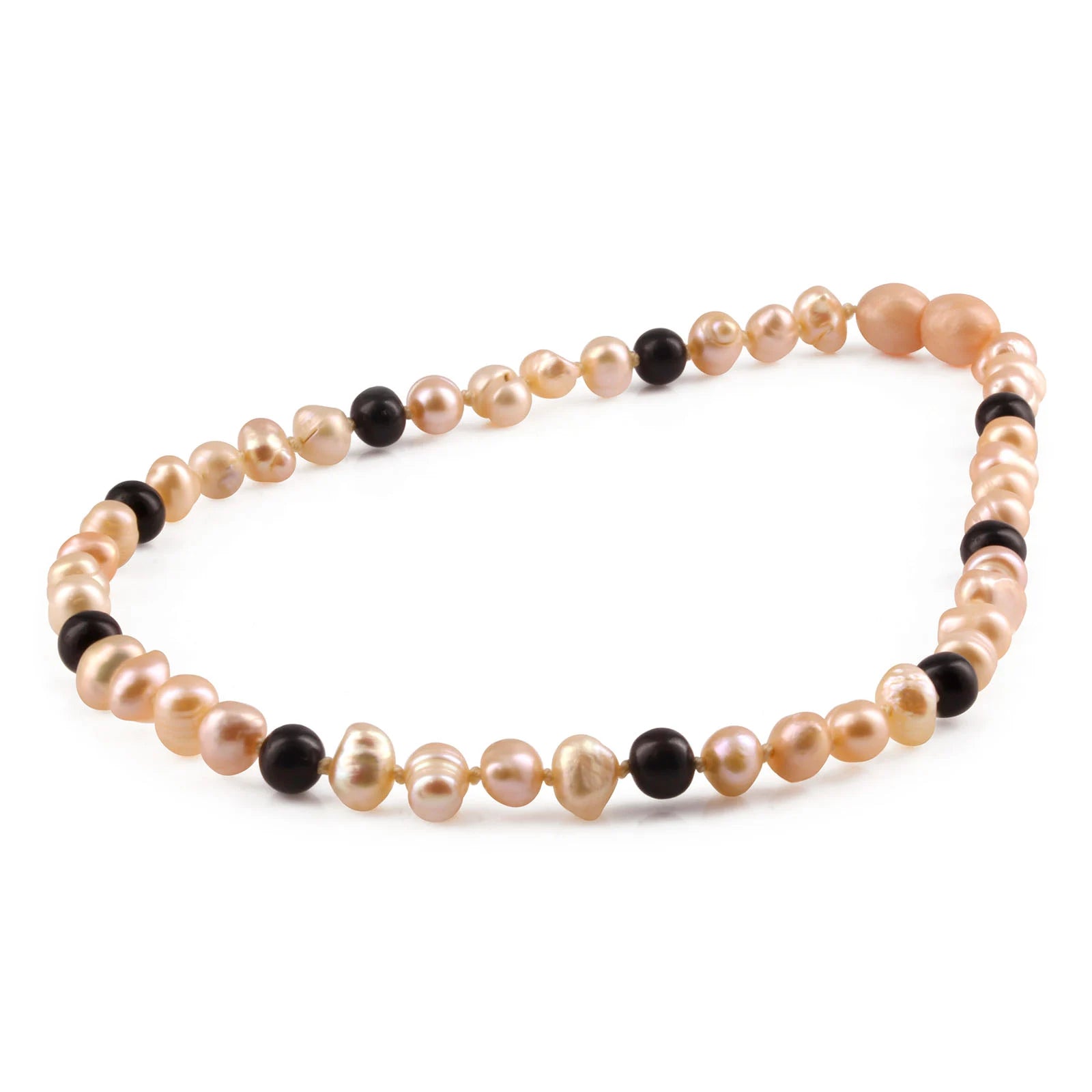 White Freshwater Pearl Kids Necklace with Baltic Amber 6mm - P4