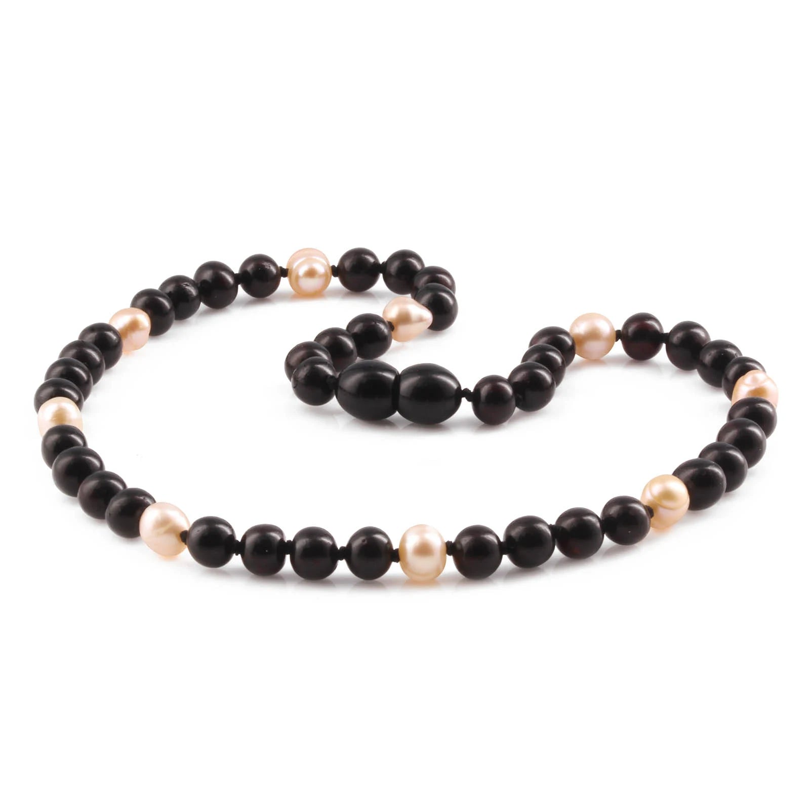 Baltic Amber Teething Necklace with Freshwater Pearl. Baroque 6mm - P3