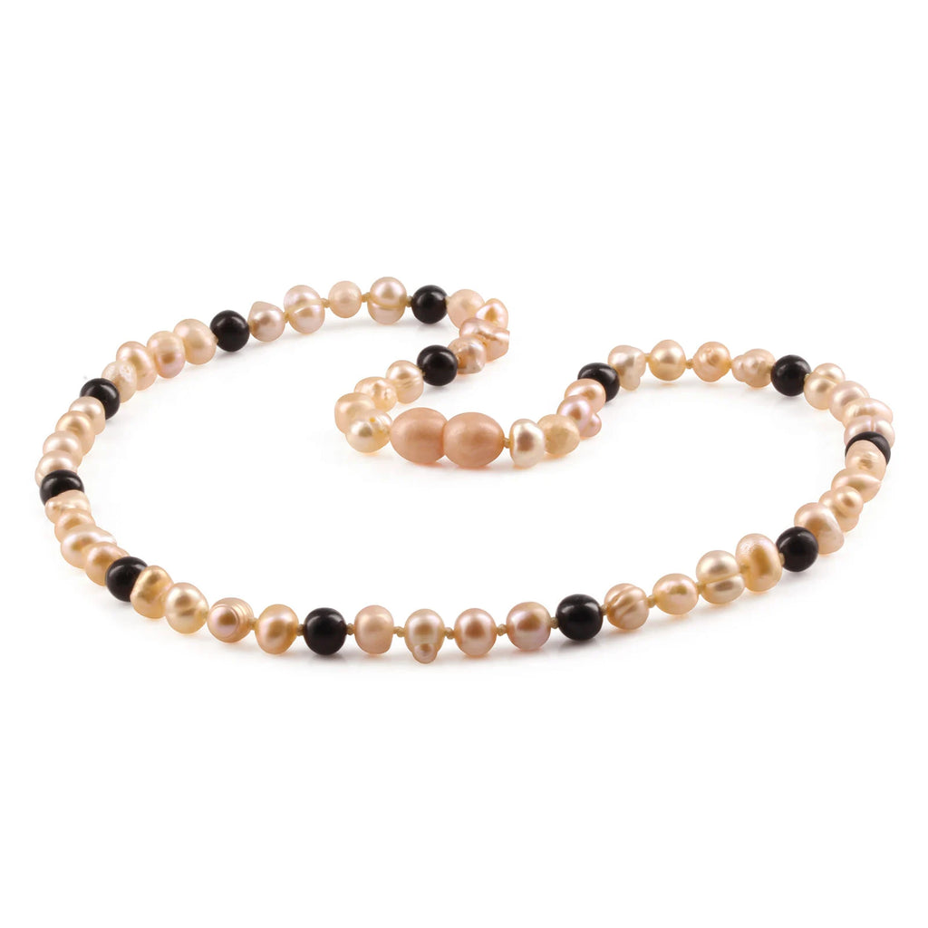 Pink Freshwater Pearl Adult Necklace with Baltic Amber 6mm - P4