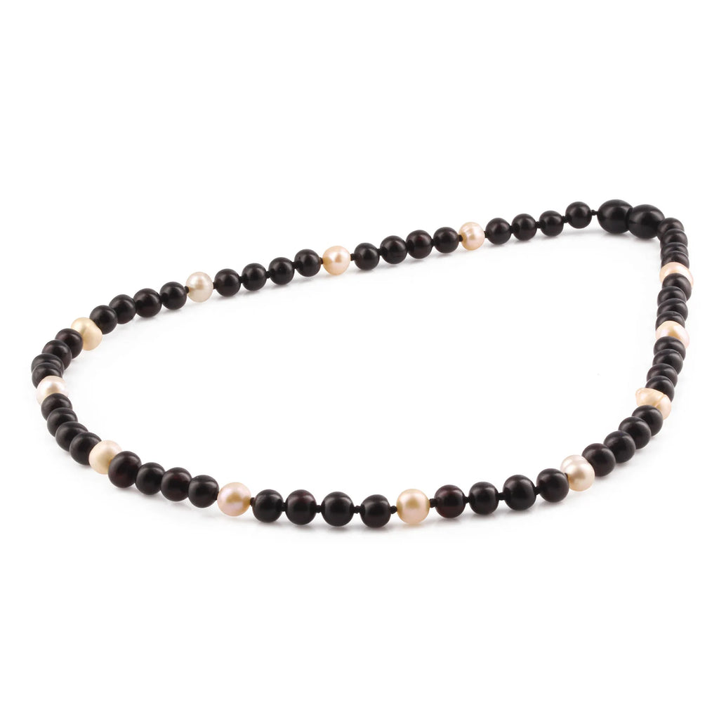 Natural Baltic Amber Adult Necklace with Freshwater Pearl. Baroque 6mm - P3