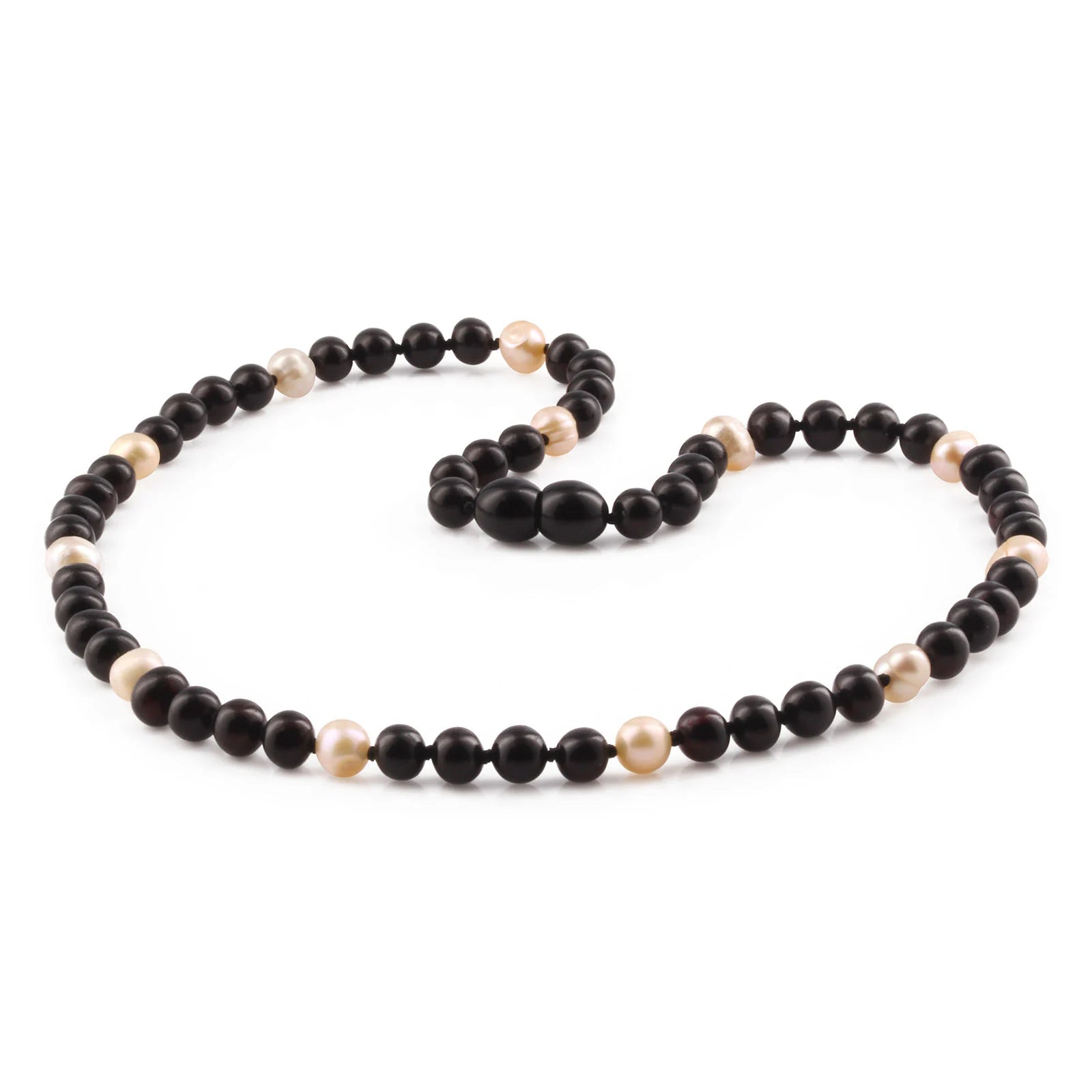 Natural Baltic Amber Adult Necklace with Freshwater Pearl. Baroque 6mm - P3