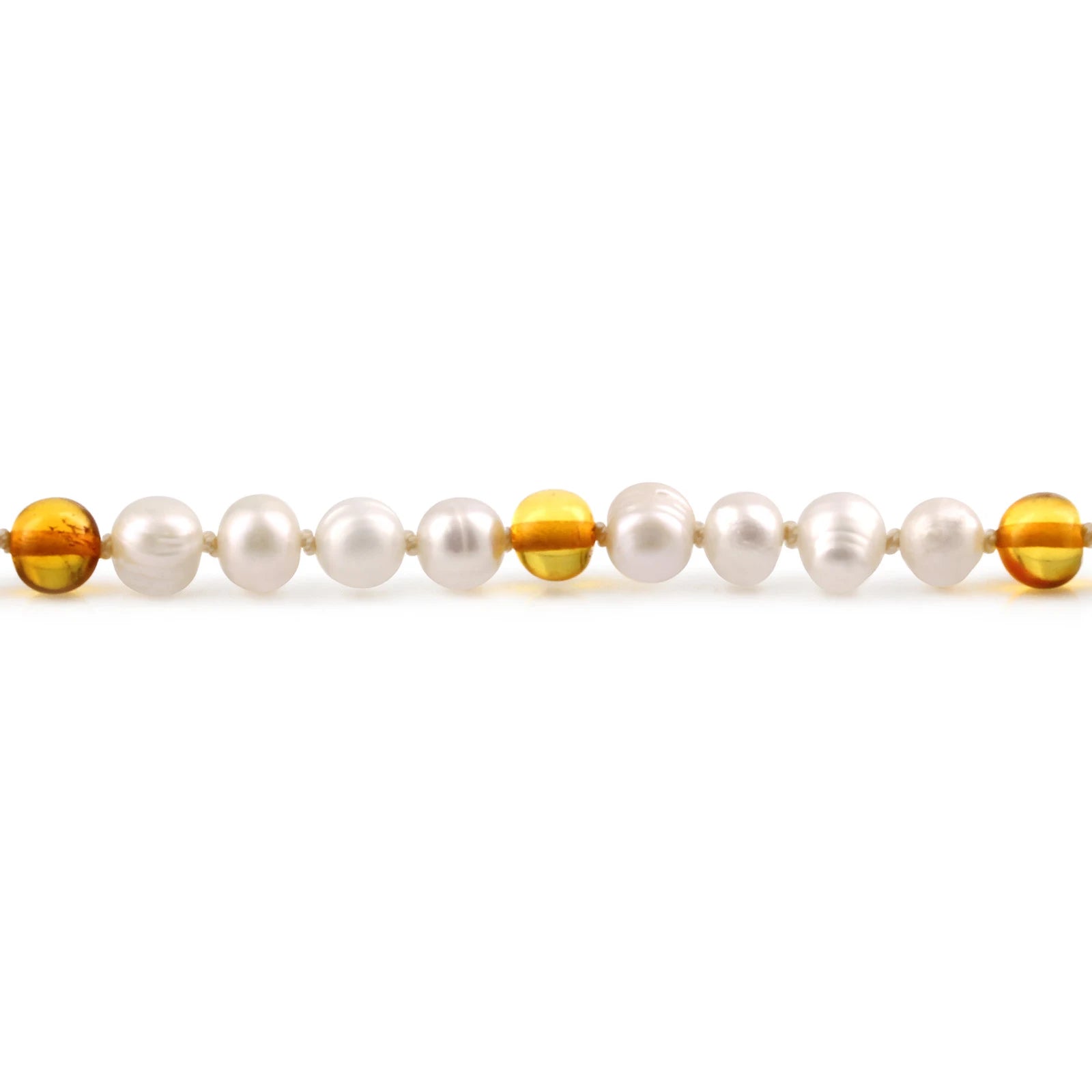 White Freshwater Pearl Kids Necklace with Baltic Amber 6mm - P2