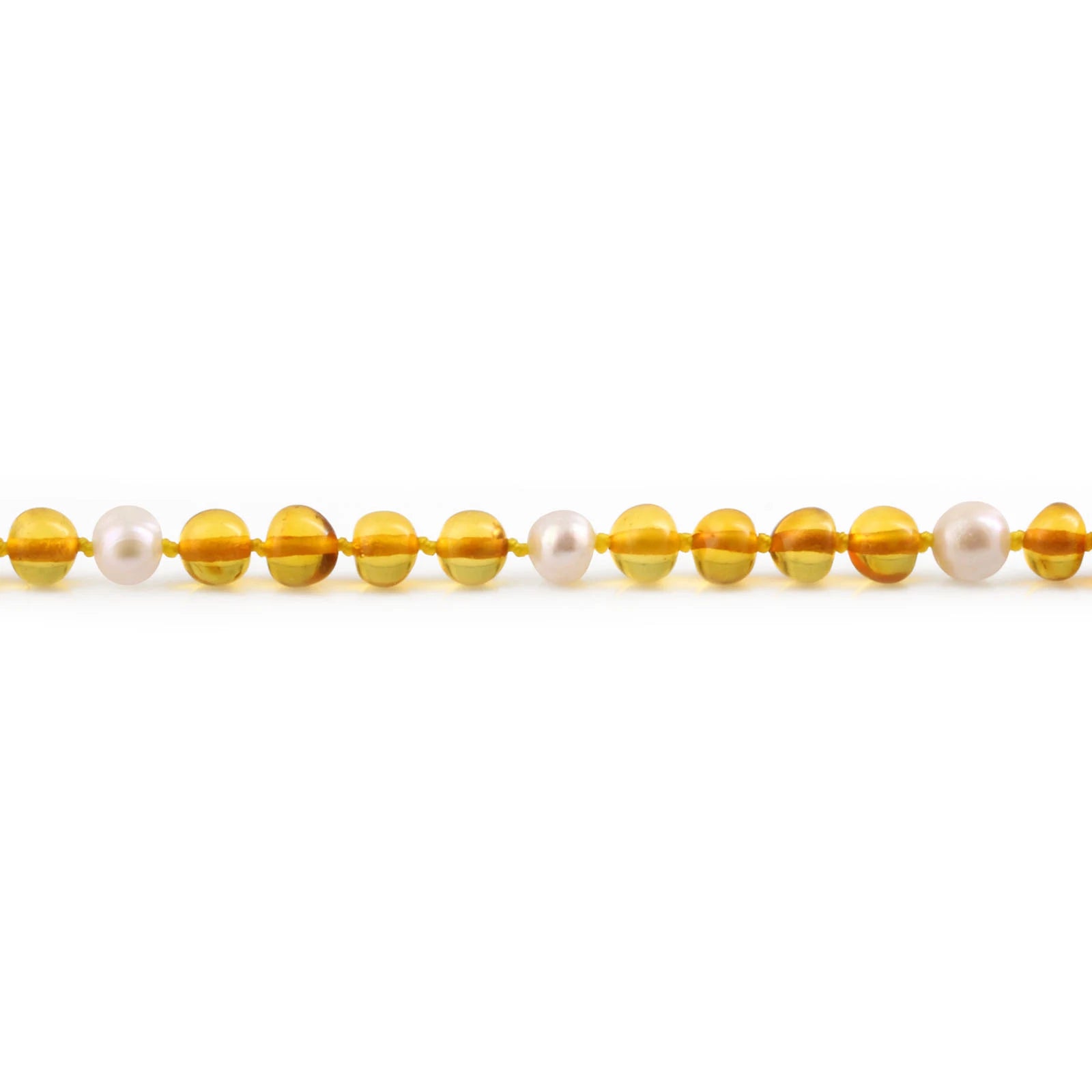 Baltic Amber Teething Necklace with Freshwater Pearl. Baroque 6mm - P1
