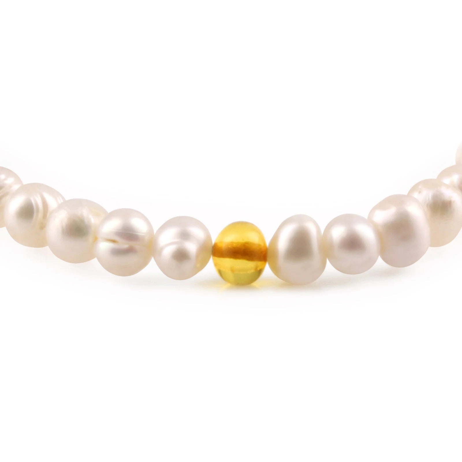 White Freshwater Pearl Adult Bracelet with Baltic Amber 6mm - P2