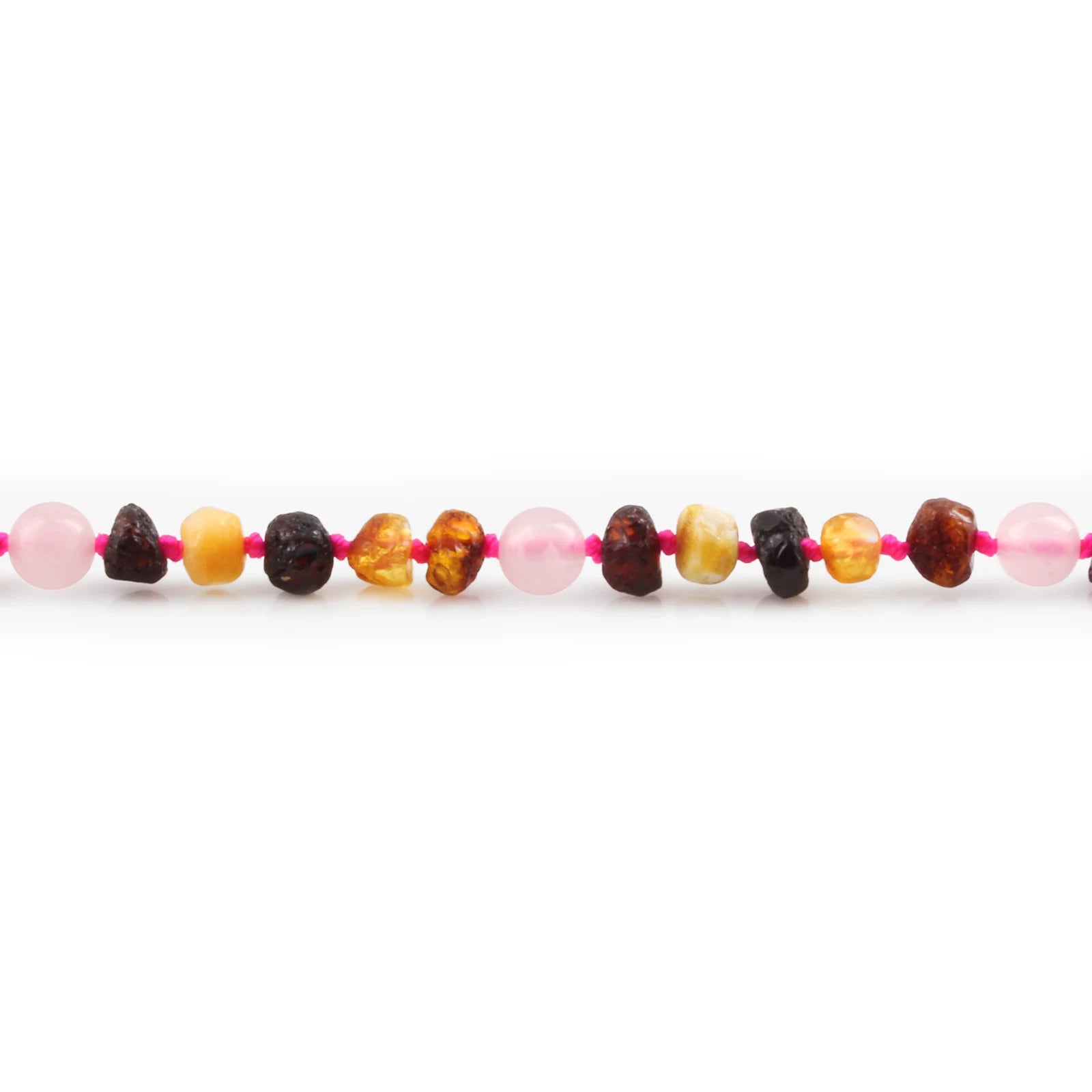 Natural Baltic Amber Junior Necklace with Rose Quartz. Baroque 5mm - JN92