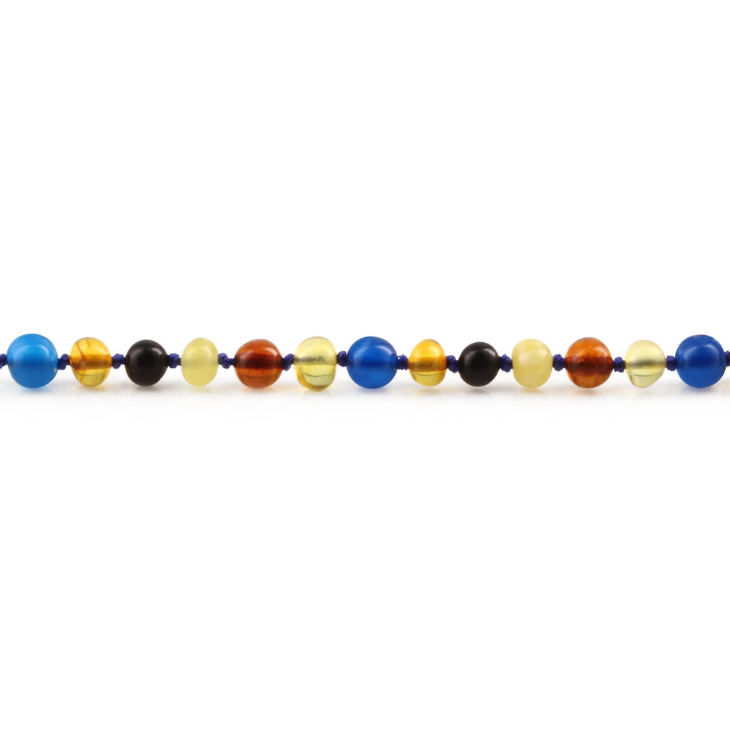 Natural Baltic Amber Junior Necklace with Blue Lace Agate. Baroque 5mm - JN94