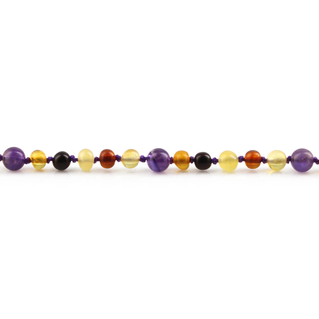Natural Baltic Amber Junior Necklace with Amethyst. Baroque 5mm - JN83-B