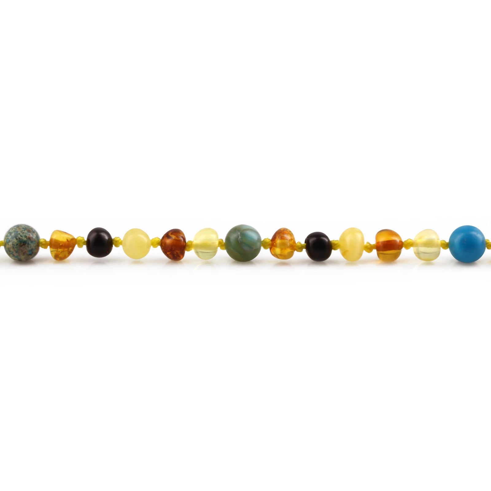 Natural Baltic Amber Junior Necklace with Lake Blue Imperial Jasper. Baroque 5mm - JN96