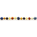Natural Baltic Amber Junior Necklace with Deep Blue Imperial Jasper. Baroque 5mm - JN101