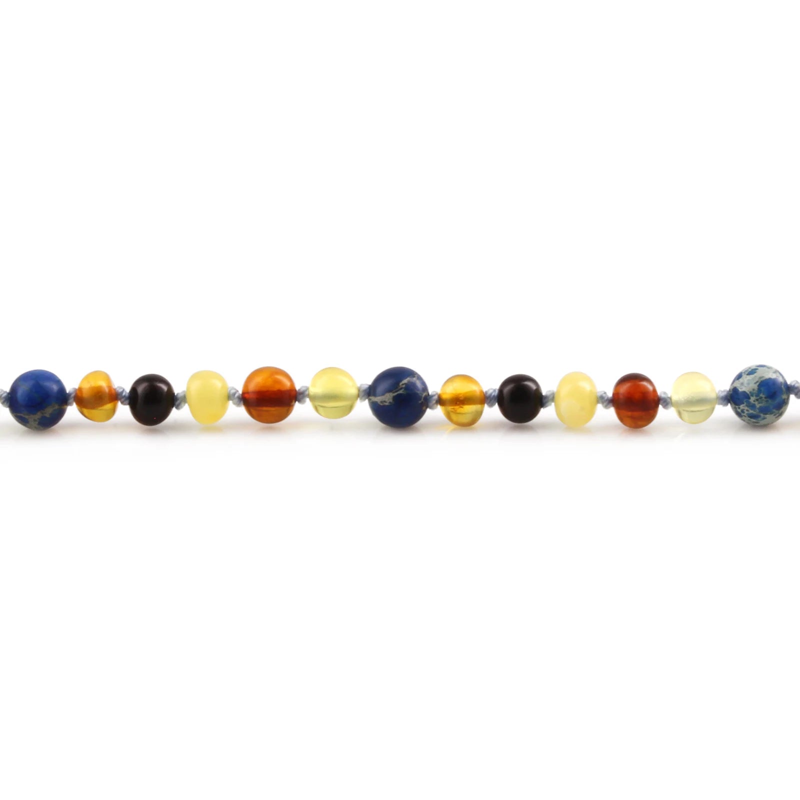 Natural Baltic Amber Junior Necklace with Deep Blue Imperial Jasper. Baroque 5mm - JN101