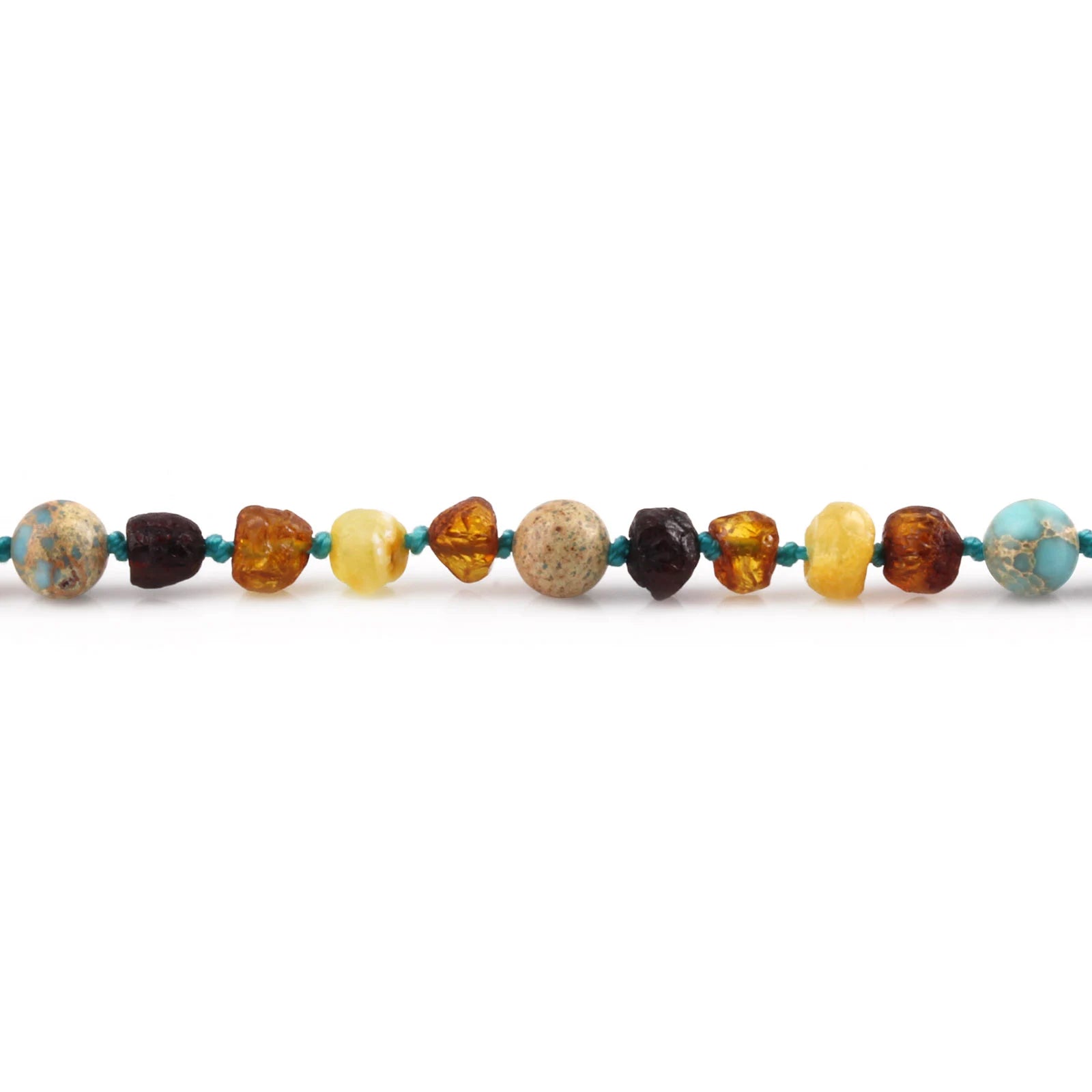 Baltic Amber Teething Necklace with Lake Blue Imperial Jasper. Baroque 5mm - LE471 V2