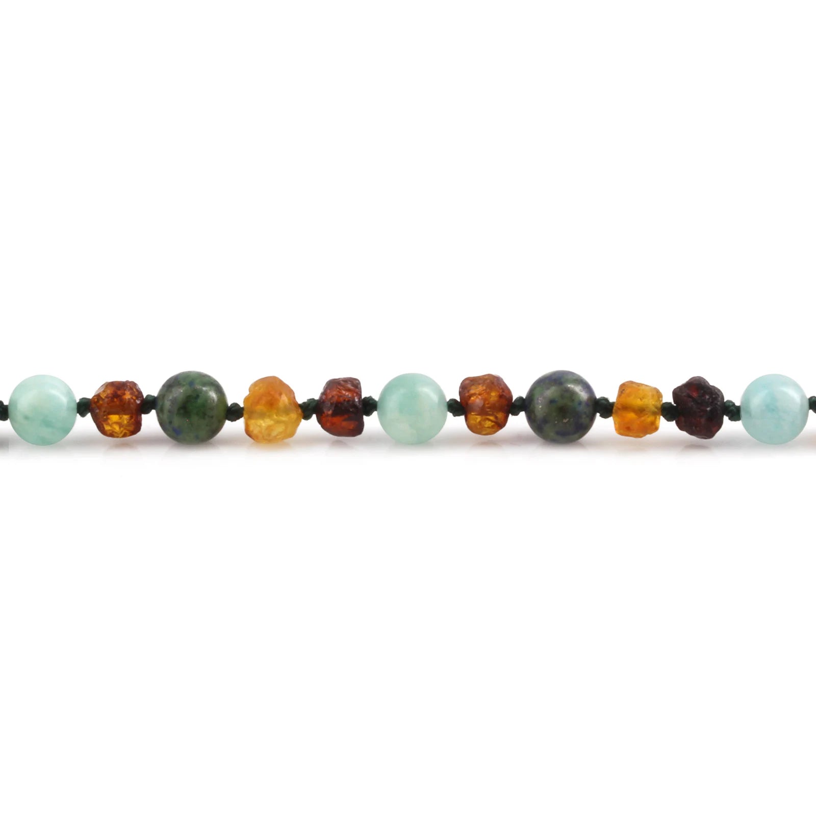 Baltic Amber Teething Necklace with Sky Blue Jade & Azurite. Baroque 5mm - LE470 V2