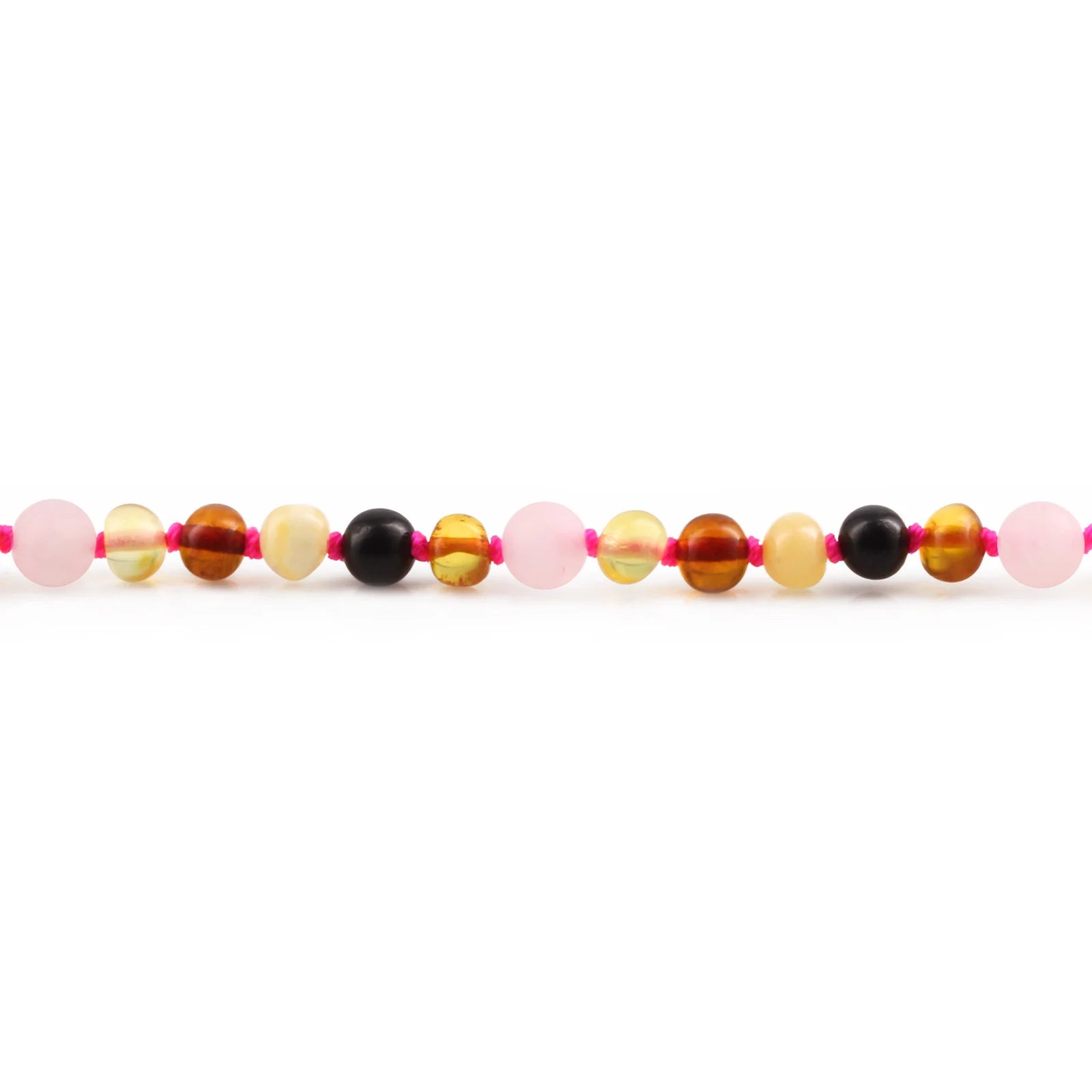 Baltic Amber Teething Necklace with Rose Quartz. Baroque 5mm - LE459