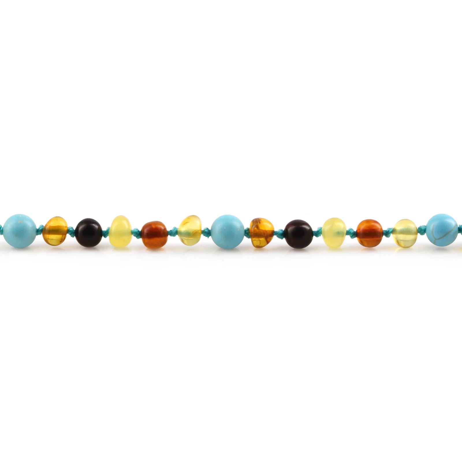Baltic Amber Teething Necklace with Turquoise. Baroque 5mm - LE465